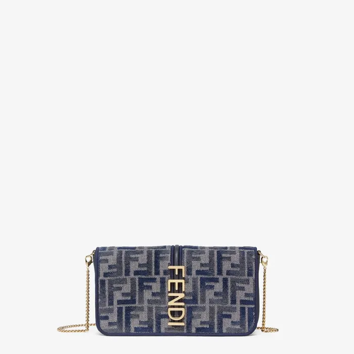 Fendi Wallets On Chain Fendigraphy Wallet On Chain Dark Blue FF Chenille Wallet 8211 Women