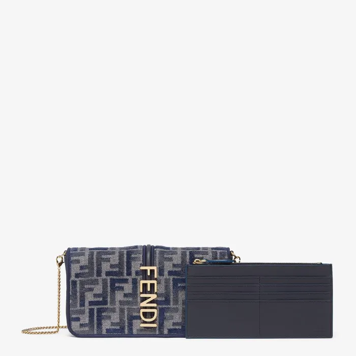 Fendi Wallets On Chain Fendigraphy Wallet On Chain Dark Blue FF Chenille Wallet 8211 Women