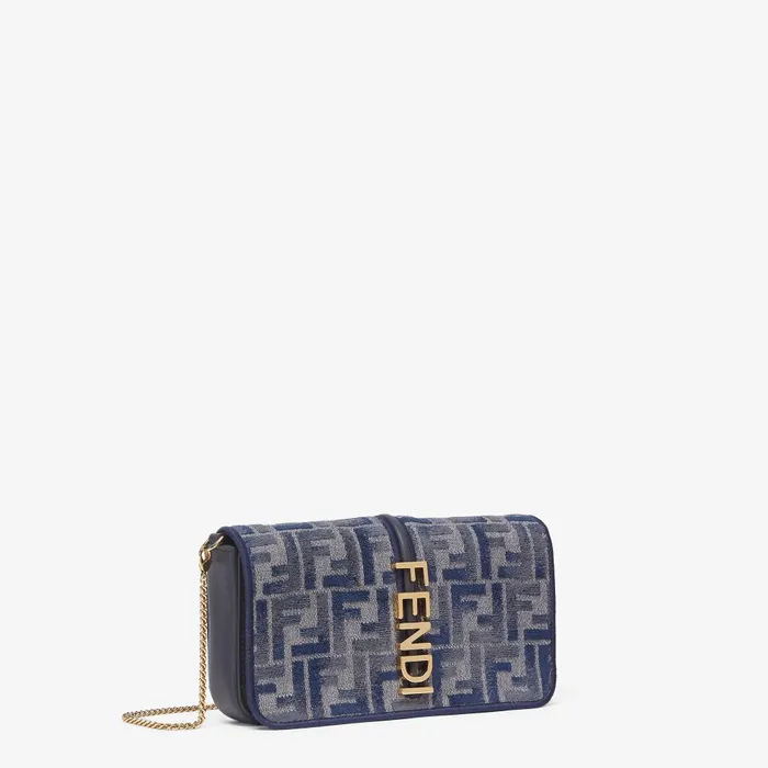 Fendi Wallets On Chain Fendigraphy Wallet On Chain Dark Blue FF Chenille Wallet 8211 Women