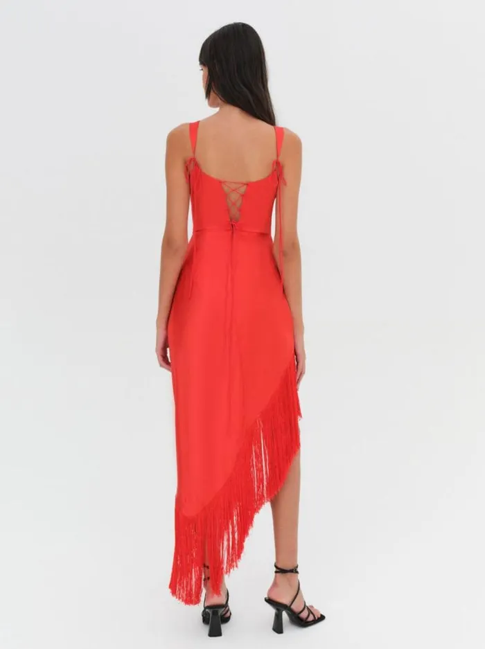 For Love and Lemons Dresses Anisa Fringe Midi Dress Red 8211 Women For Love and Lemons Dresses Anisa Fringe Midi Dress Red 8211 Women