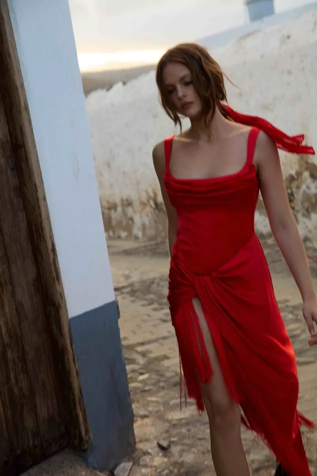 For Love and Lemons Dresses Anisa Fringe Midi Dress Red 8211 Women For Love and Lemons Dresses Anisa Fringe Midi Dress Red 8211 Women