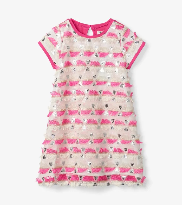 Girls Geometric Sequins Cap Sleeve Dress Hatley