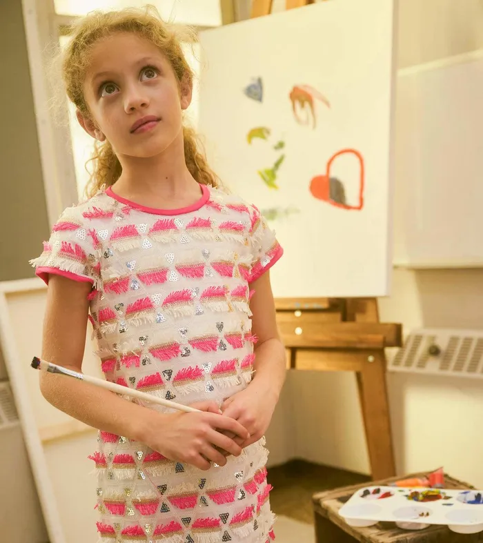 Girls Geometric Sequins Cap Sleeve Dress Hatley