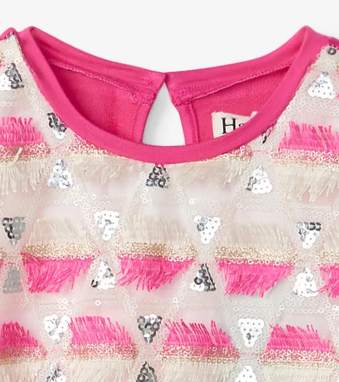 Girls Geometric Sequins Cap Sleeve Dress Hatley