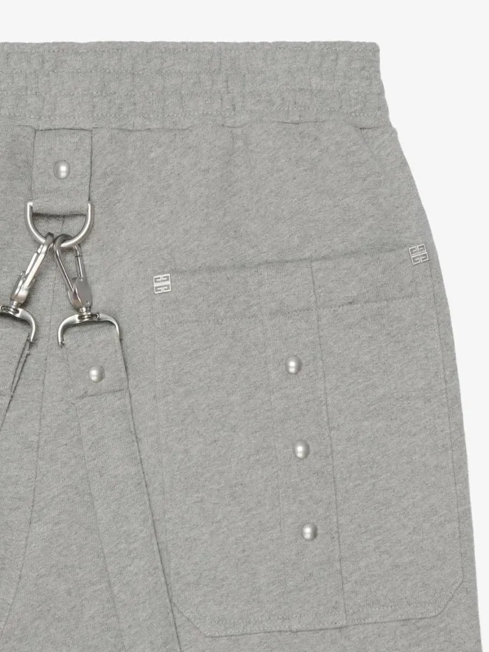 Givenchy 2in1 Detachable Pants In Fleece With Suspenders Light Grey Melange Men Pants and Shorts