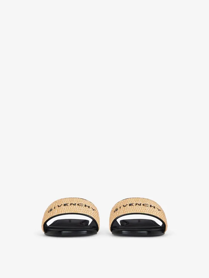 Givenchy 4G Flat Mules In Raffia Beigeblack Women Shark Lock Givenchy 4G Flat Mules In Raffia Beigeblack Women Shark Lock