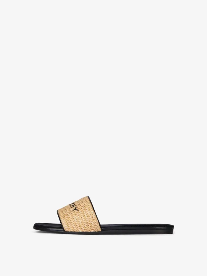 Givenchy 4G Flat Mules In Raffia Beigeblack Women Shark Lock Givenchy 4G Flat Mules In Raffia Beigeblack Women Shark Lock