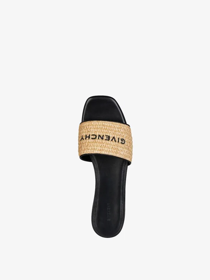 Givenchy 4G Flat Mules In Raffia Beigeblack Women Shark Lock Givenchy 4G Flat Mules In Raffia Beigeblack Women Shark Lock