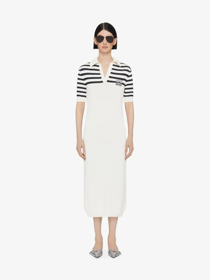 Givenchy 4G Striped Polo Dress In Wool And Cotton Whitenavy Women Dresses