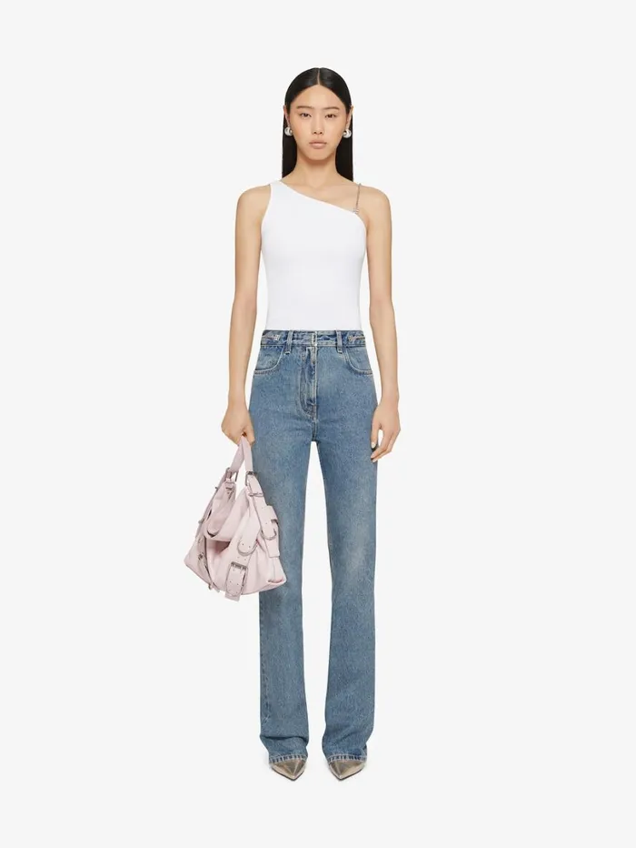 Givenchy Boot Cut Pants In Denim With Chain Details Medium Blue Women Pants and Shorts