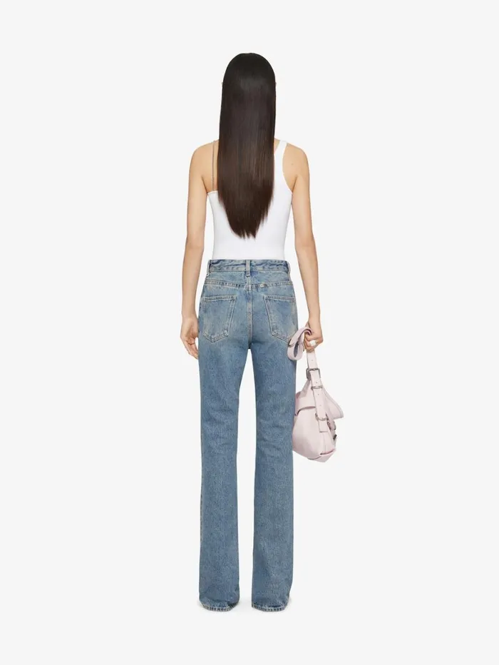 Givenchy Boot Cut Pants In Denim With Chain Details Medium Blue Women Pants and Shorts