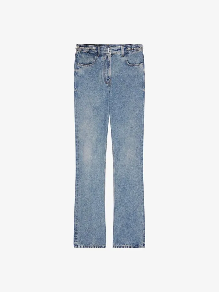 Givenchy Boot Cut Pants In Denim With Chain Details Medium Blue Women Pants and Shorts