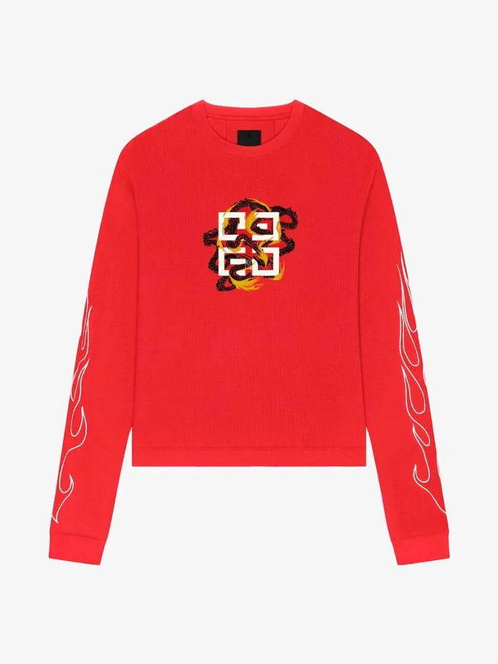 Givenchy Boxy Fit Tshirt In Cotton With 4G Dragon Print Red Men TShirts