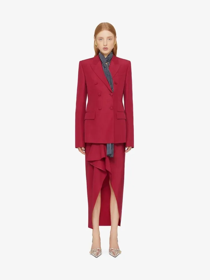 Givenchy Double Breasted Jacket In Linen And Silk Red Cherry Women Coats and Jackets