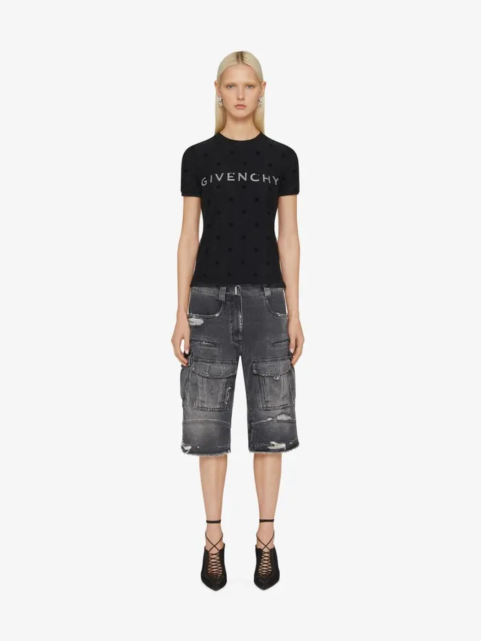 Givenchy Double Layered Fitted Tshirt In Cotton With 4G Tulle Black Women TShirts