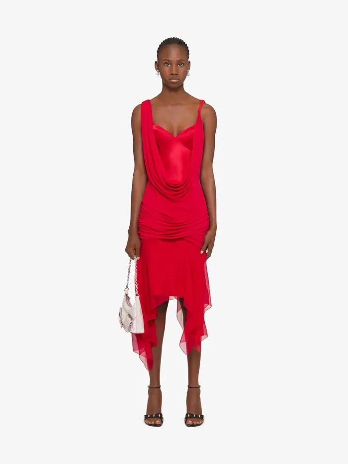 Givenchy Draped Dress In Satin Jersey And Mousseline Vermillon Women Dresses