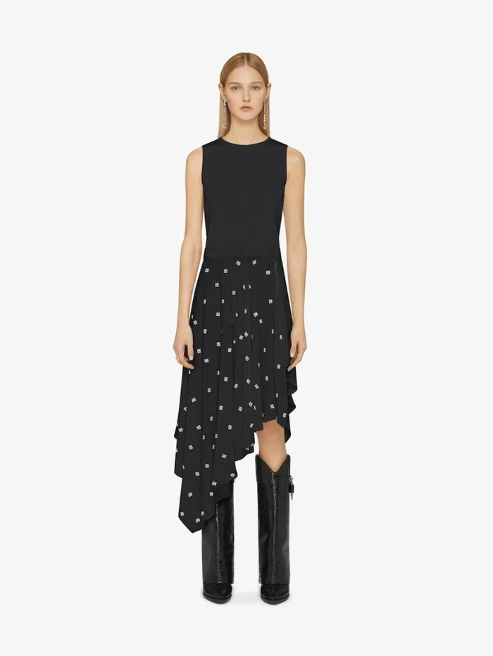 Givenchy Dress In 4G Silk With Asymmetrical Ruffled Skirt Black Women Dresses