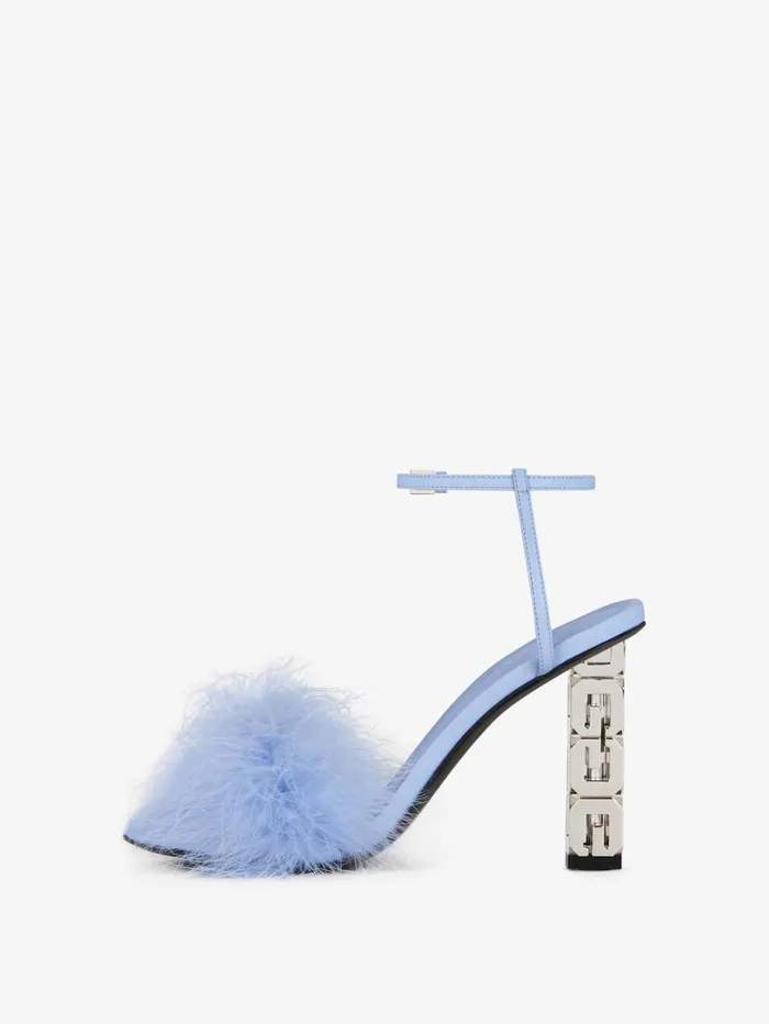Givenchy G Cube Sandals In Leather With Feathers Cornflower Women Heels Givenchy G Cube Sandals In Leather With Feathers Cornflower Women Heels