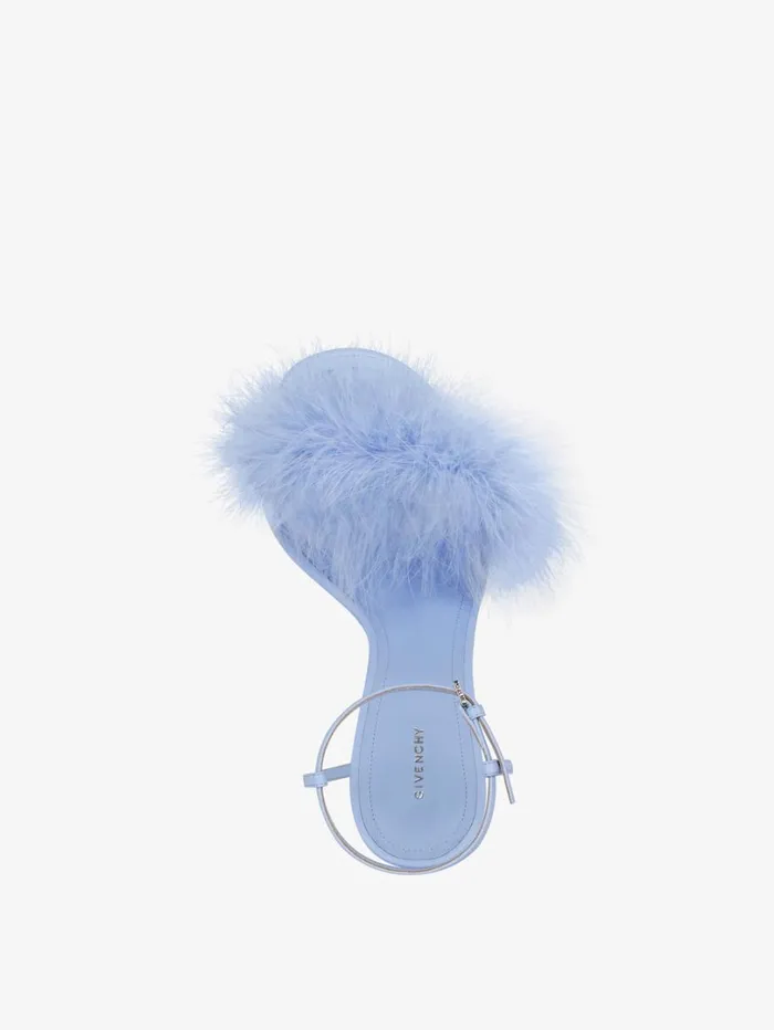 Givenchy G Cube Sandals In Leather With Feathers Cornflower Women Heels Givenchy G Cube Sandals In Leather With Feathers Cornflower Women Heels
