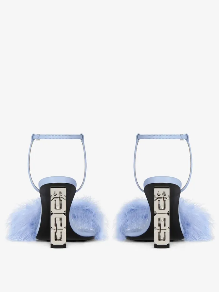 Givenchy G Cube Sandals In Leather With Feathers Cornflower Women Heels Givenchy G Cube Sandals In Leather With Feathers Cornflower Women Heels