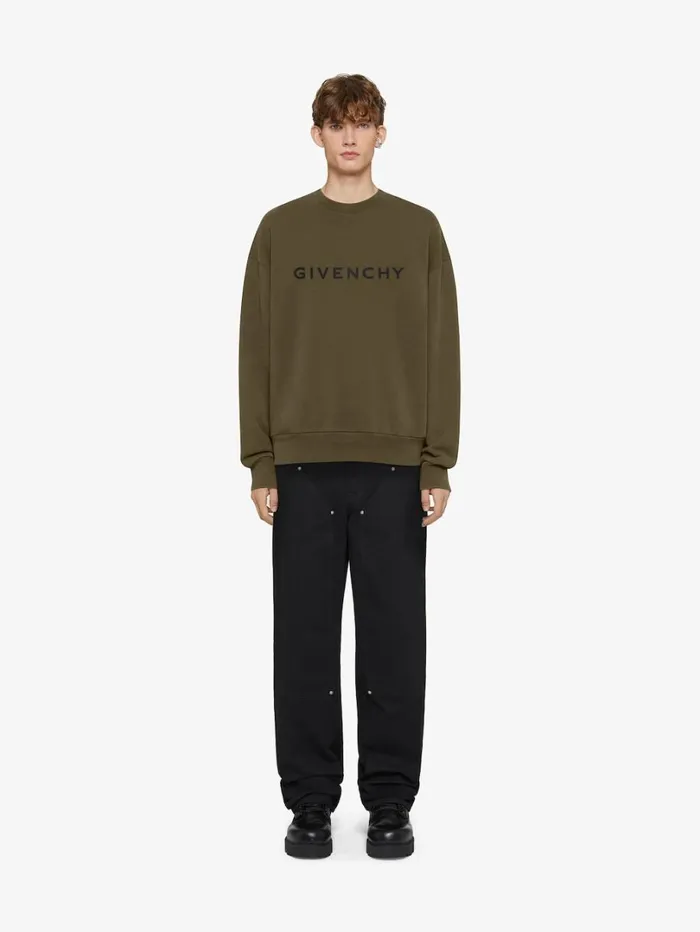 Givenchy GIVENCHY Archetype Slim Fit Sweatshirt In Fleece Khaki Men Sweatshirts and Hoodies Givenchy GIVENCHY Archetype Slim Fit Sweatshirt In Fleece Khaki Men Sweatshirts and Hoodies