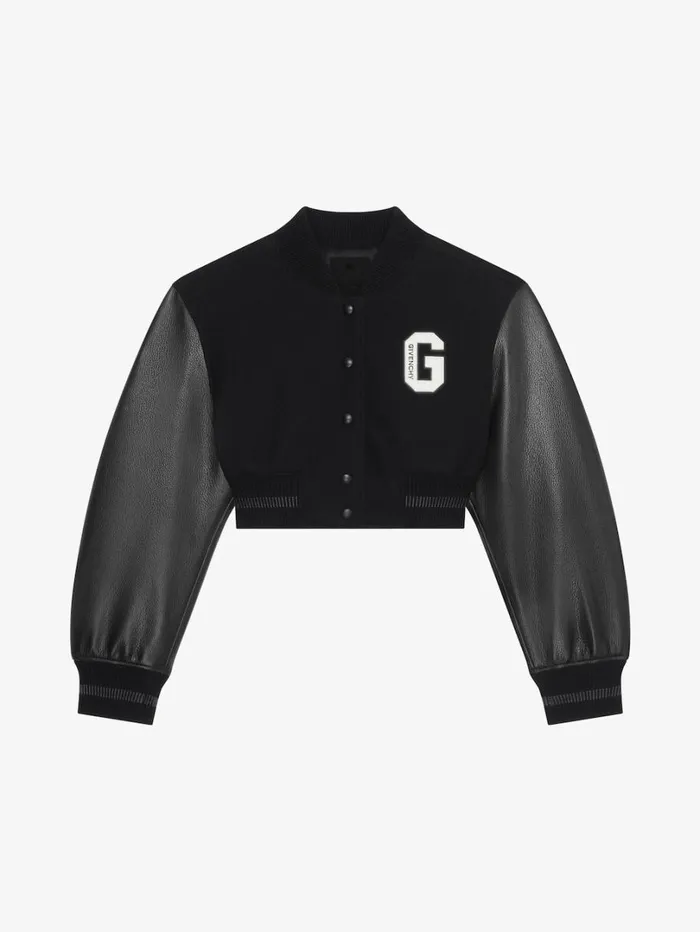 Givenchy GIVENCHY College Cropped Varsity Jacket In Wool And Leather Blackwhite Women Outerwear and Blousons