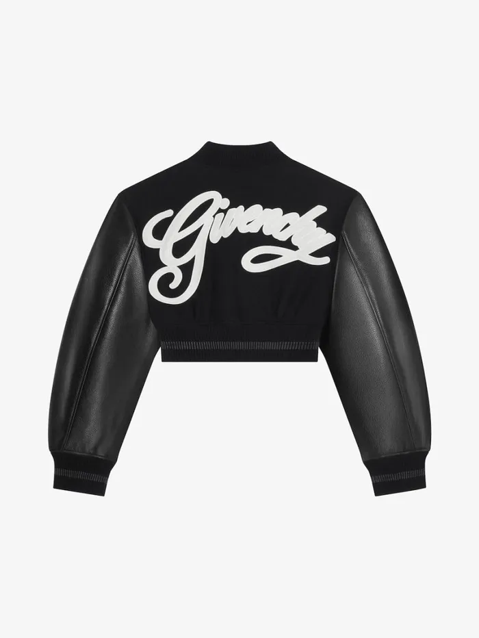 Givenchy GIVENCHY College Cropped Varsity Jacket In Wool And Leather Blackwhite Women Outerwear and Blousons
