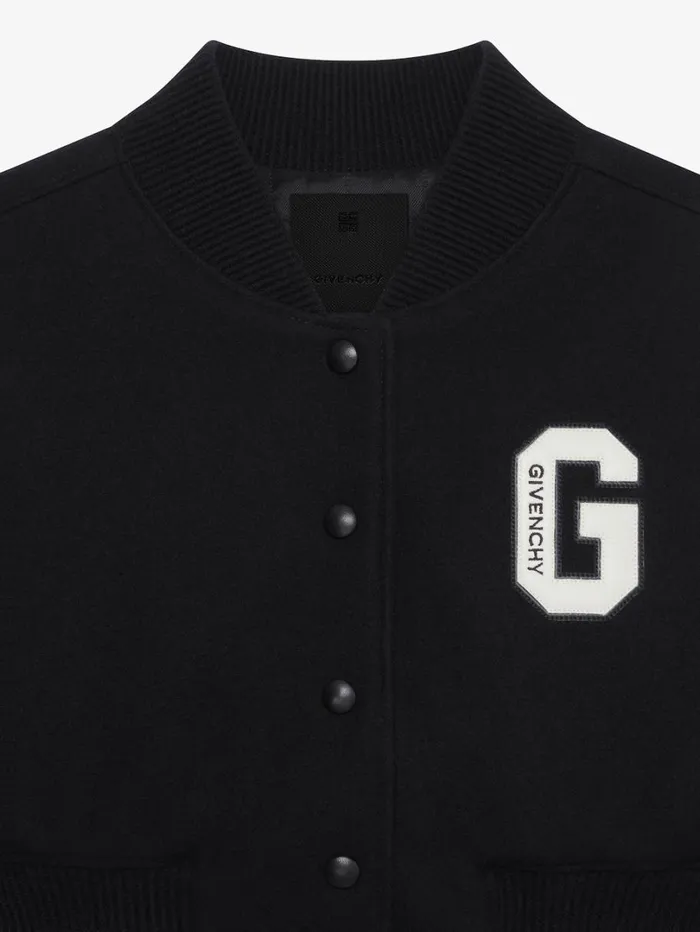 Givenchy GIVENCHY College Cropped Varsity Jacket In Wool And Leather Blackwhite Women Outerwear and Blousons