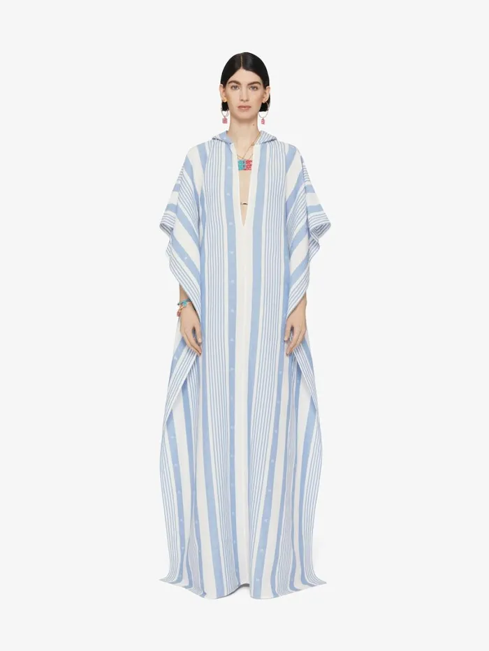 Givenchy Kaftan In Cotton And Linen With 4G Stripes Blueoff White Women Dresses