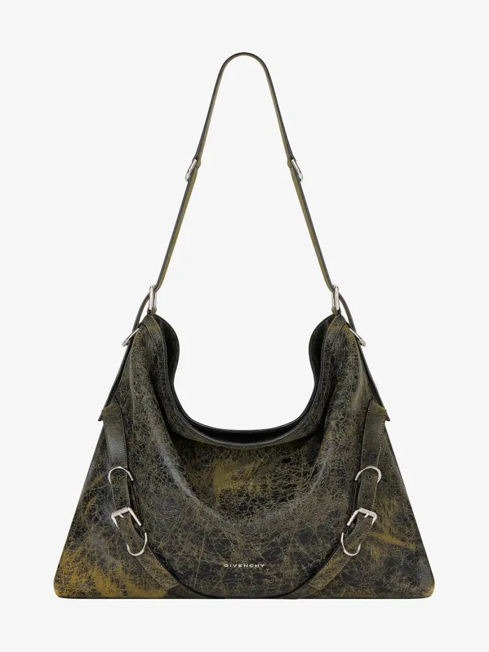 Givenchy Large Voyou Bag In Crackled Leather Blackyellow Men Crossbody Bags