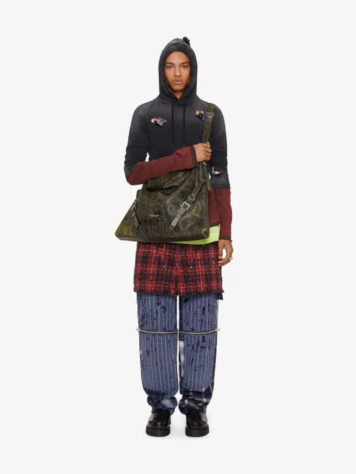 Givenchy Large Voyou Bag In Crackled Leather Blackyellow Men Crossbody Bags