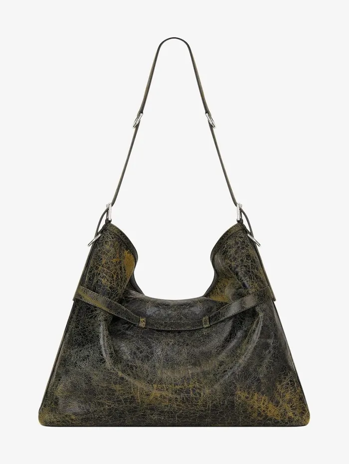 Givenchy Large Voyou Bag In Crackled Leather Blackyellow Men Crossbody Bags