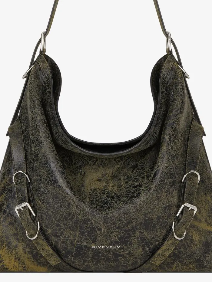 Givenchy Large Voyou Bag In Crackled Leather Blackyellow Men Crossbody Bags