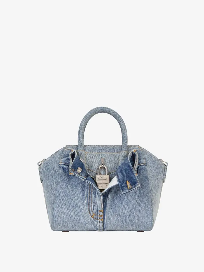 Givenchy Mini Antigona Lock Bag In Jeans Medium Blue Women Crossbody Bags