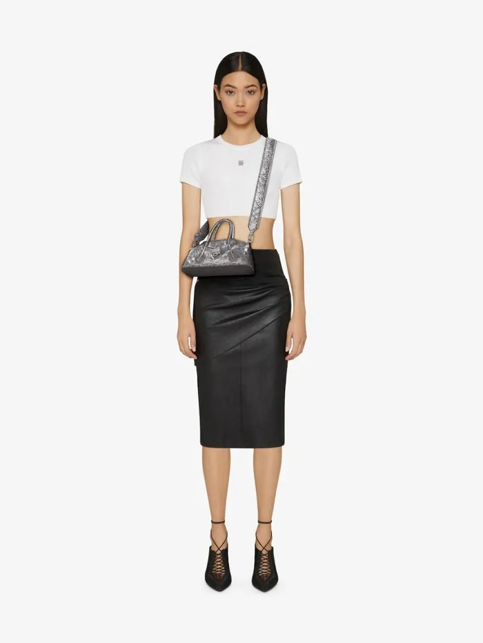 Givenchy Mini Antigona Stretch Bag In Laminated Leather Silvery Grey Women Crossbody Bags Givenchy Mini Antigona Stretch Bag In Laminated Leather Silvery Grey Women Crossbody Bags