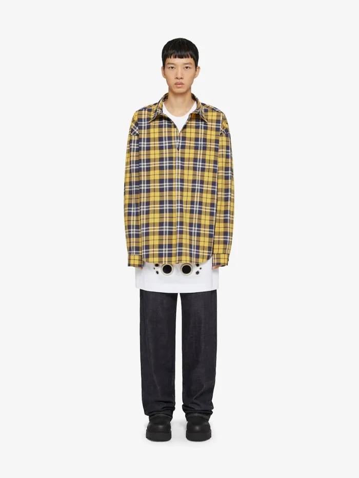 Givenchy Oversized Asymmetrical Checked Shirt In Cotton Dark Yellow Men Shirts Givenchy Oversized Asymmetrical Checked Shirt In Cotton Dark Yellow Men Shirts