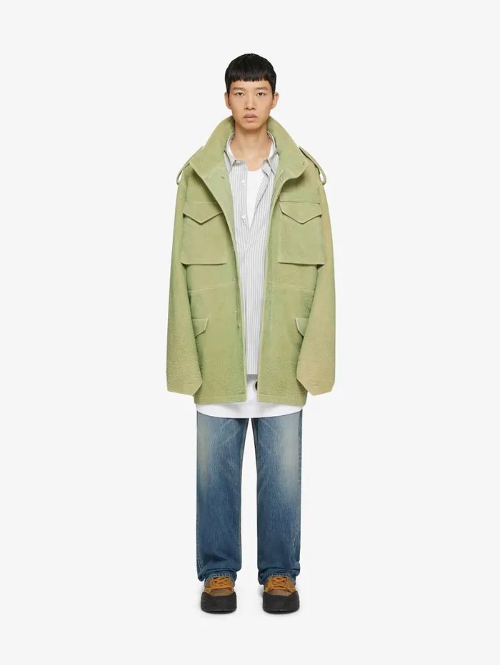Givenchy Parka In Leather Bright Green Men Coats and Jackets