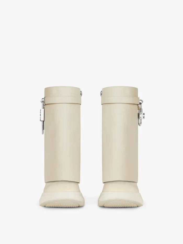 Givenchy Shark Lock Biker Ankle Boots In Grained Leather Beige Women Shark Lock Givenchy Shark Lock Biker Ankle Boots In Grained Leather Beige Women Shark Lock