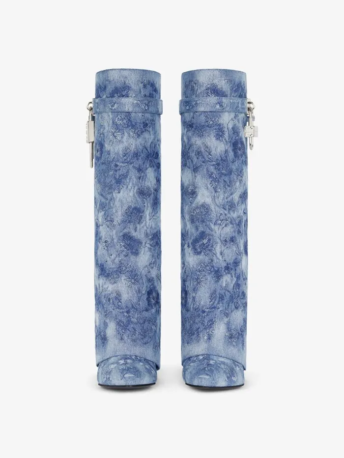 Givenchy Shark Lock Boots In Denim With Floral Embroidery Medium Blue Women Shark Lock Givenchy Shark Lock Boots In Denim With Floral Embroidery Medium Blue Women Shark Lock
