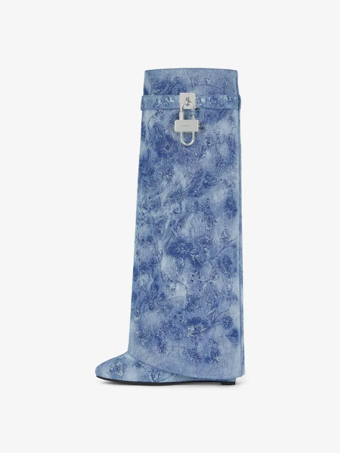 Givenchy Shark Lock Boots In Denim With Floral Embroidery Medium Blue Women Shark Lock Givenchy Shark Lock Boots In Denim With Floral Embroidery Medium Blue Women Shark Lock