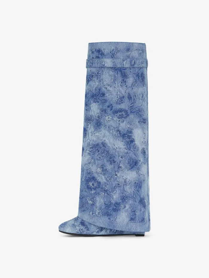 Givenchy Shark Lock Boots In Denim With Floral Embroidery Medium Blue Women Shark Lock Givenchy Shark Lock Boots In Denim With Floral Embroidery Medium Blue Women Shark Lock