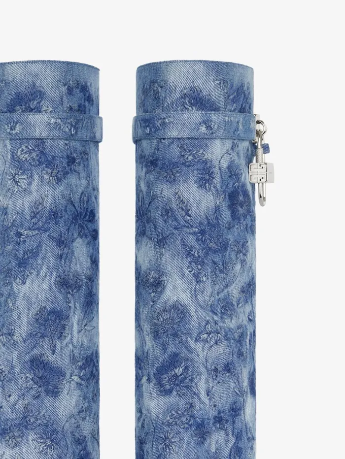 Givenchy Shark Lock Boots In Denim With Floral Embroidery Medium Blue Women Shark Lock Givenchy Shark Lock Boots In Denim With Floral Embroidery Medium Blue Women Shark Lock