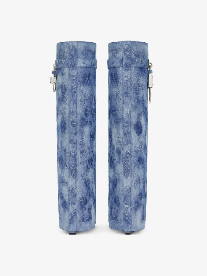 Givenchy Shark Lock Boots In Denim With Floral Embroidery Medium Blue Women Shark Lock Givenchy Shark Lock Boots In Denim With Floral Embroidery Medium Blue Women Shark Lock