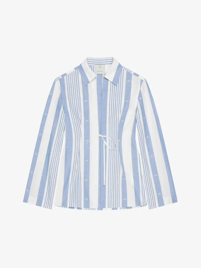 Givenchy Shirt In Cotton And Linen With 4G Stripes Blueoff White Women Tops and Shirts