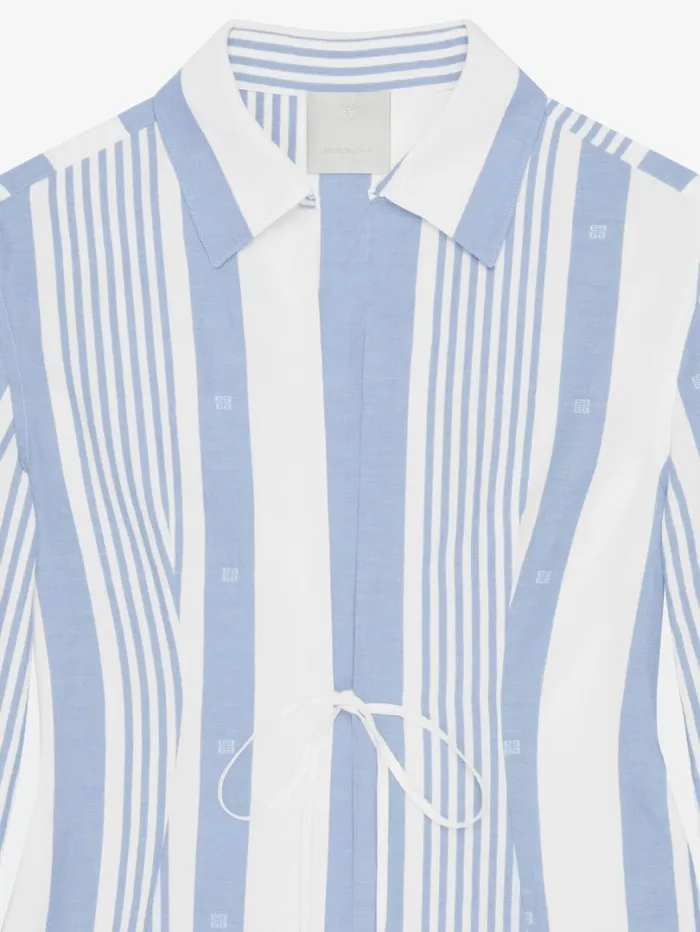 Givenchy Shirt In Cotton And Linen With 4G Stripes Blueoff White Women Tops and Shirts