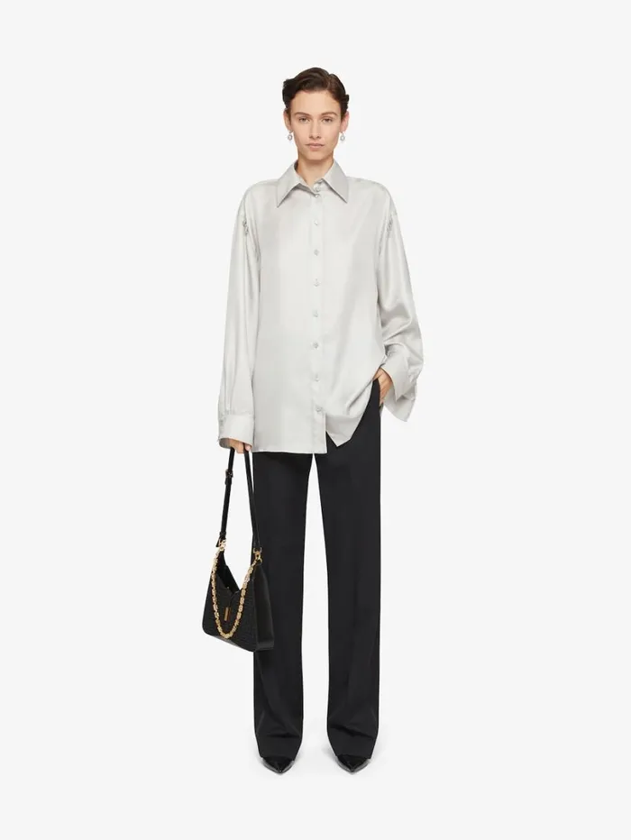 Givenchy Shirt In Silk With Crystals Pearl Grey Women Tops and Shirts