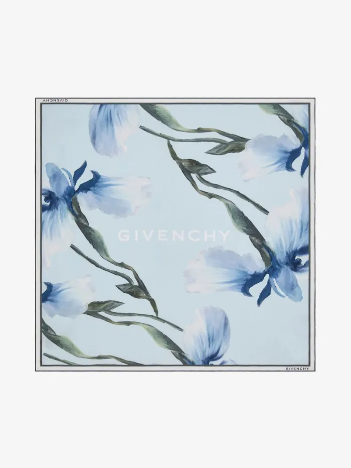 Givenchy Square In Silk With Floral Print Blue Women Scarves