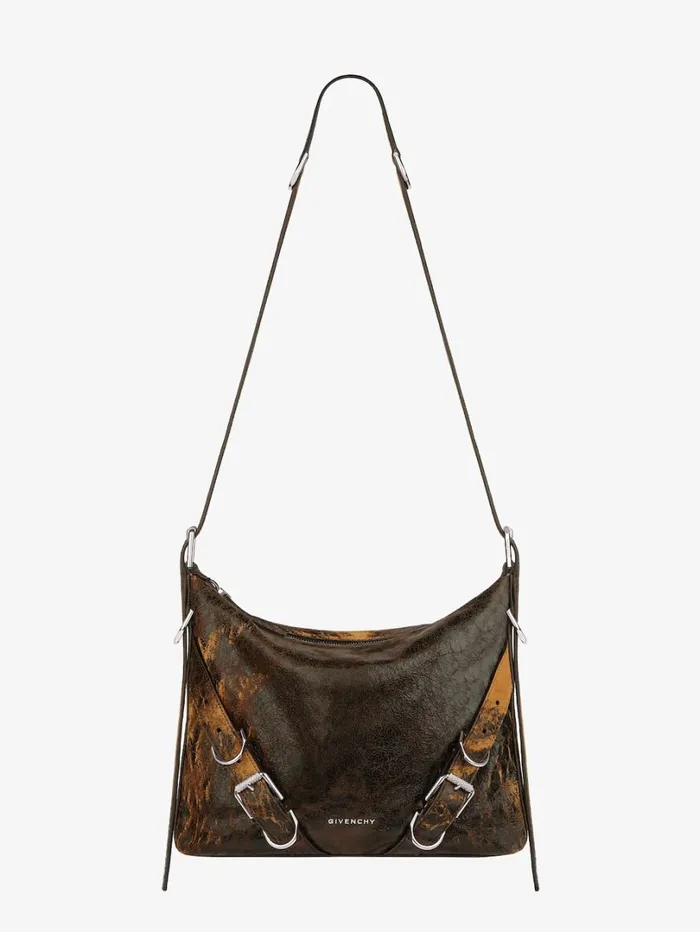 Givenchy Voyou Crossbody Bag In Crackled Leather Blackbrown Mud Men Crossbody Bags