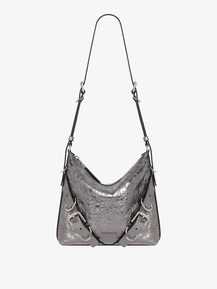 Givenchy Voyou Crossbody Bag In Laminated Leather Silvery Grey Women Crossbody Bags