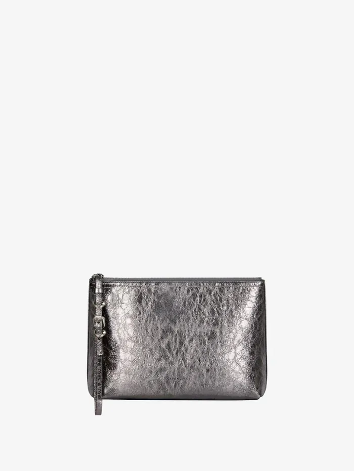 Givenchy Voyou Pouch In Laminated Leather Silvery Grey Women Wallets and Card Holders Givenchy Voyou Pouch In Laminated Leather Silvery Grey Women Wallets and Card Holders